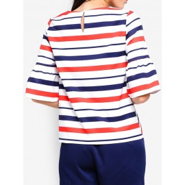 Women Half Sleeve Stripe Loose Casual T-shirts