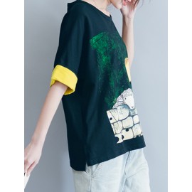 Cotton Cartoon Print O-neck Short Sleeve T-shirts