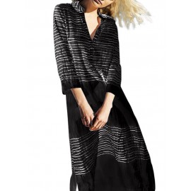 Women 3/4 Sleeve V Neck Striped Long Maxi Dress