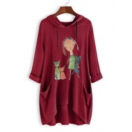 Women Casual Hooded Cartoon Long Sleeve T-Shirts