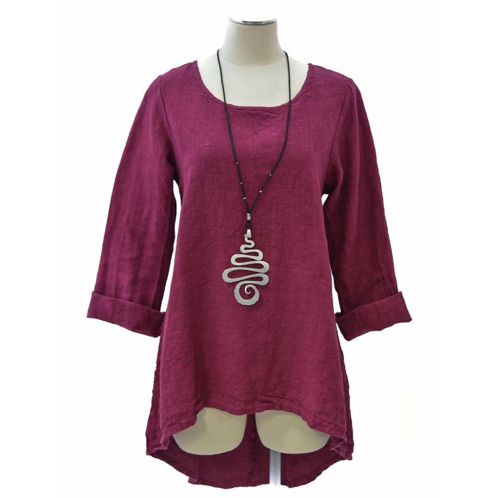 Asymmetric Long Sleeve Solid Color Round Neck Casual Blouse