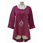 Asymmetric Long Sleeve Solid Color Round Neck Casual Blouse