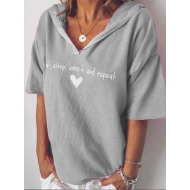 Letter Print Casual V-Neckline Half Sleeve T-shirts