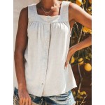 Women Solid Color Button Strap Tank Tops