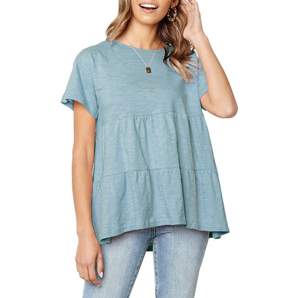 Solid Color Round Neck Short Sleeve Casual T-shirts