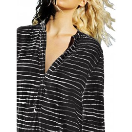 Women 3/4 Sleeve V Neck Striped Long Maxi Dress