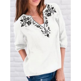 Plus Size S-5XL V-neck Print Half Sleeve Casual Blouse