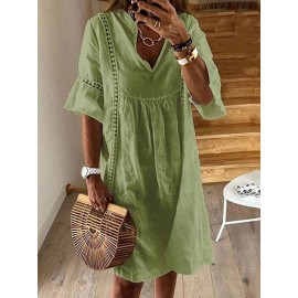 Women Casual Horn Sleeved V-Neck Dress