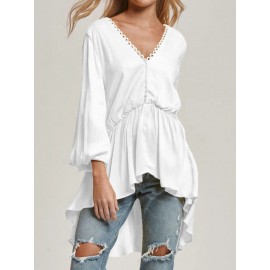 Women Long Sleeve V Neck Loose Casual Blouse Flared Tops