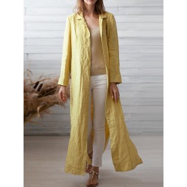 Women Long Sleeve Open Front Cardigan High Split Long Shirt Dress