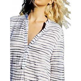 Women 3/4 Sleeve V Neck Striped Long Maxi Dress