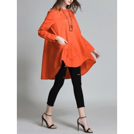 Women Daily Casual Long Sleeve High Low Hem Blouse