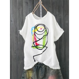 Cartoon Print O-neck Short Sleeve Women Casual T-shirts