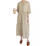 Women Casual Solid Color Loose Round Neck Half Sleeve Dress