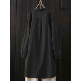 Women Solid Color Stand Collar Buttons Long Sleeve Blouse