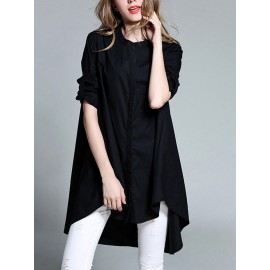 Women Daily Casual Long Sleeve High Low Hem Blouse