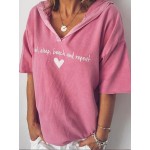 Letter Print Casual V-Neckline Half Sleeve T-shirts