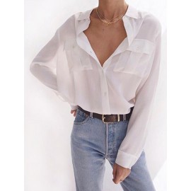 Women Long Sleeve Button Down Shirt Casual Loose Blouse