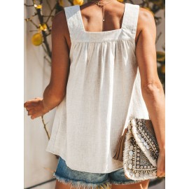 Women Solid Color Button Strap Tank Tops