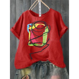 Cartoon Print O-neck Short Sleeve Women Casual T-shirts